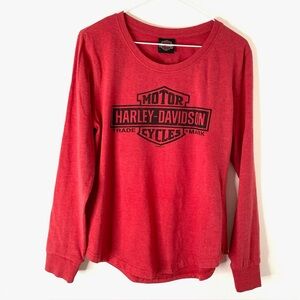 Harley-Davidson Red Long Sleeve Crew Neck Tee Logo Los Angeles Hollywood Graphic
